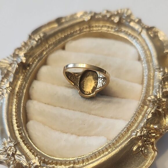 10K Yellow Gold Opal Mosaic And Glass Triplet Cocktail Ring Size 6.75 Signed KF - Picture 4 of 5